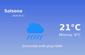 El temps avui 17 de Maig de 2026 a Solsona segons l’AEMET