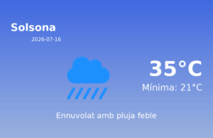 El temps avui 16 de Juliol de 2026 a Solsona segons l’AEMET
