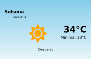 AEMET: El temps per a Solsona – 18 de Agost de 2026