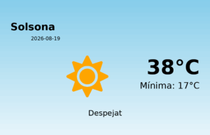 Previsió de l’AEMET a Solsona avui 19 de Agost de 2026