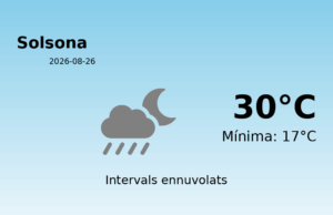 AEMET: El temps per a Solsona – 26 de Agost de 2026